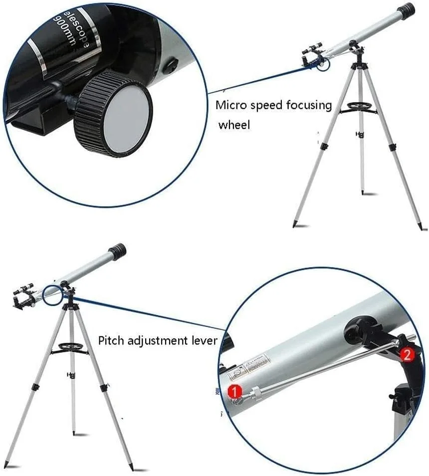 تلسکوپ تک لوله ای نجومی با بزرگنمایی ۵۲۵ برابر، تلسکوپ انکساری ۶۰۷۰۰ مناسب برای ستاره شناسی حرفه ای و مبتدیان، به همراه پایه آلومینیومی