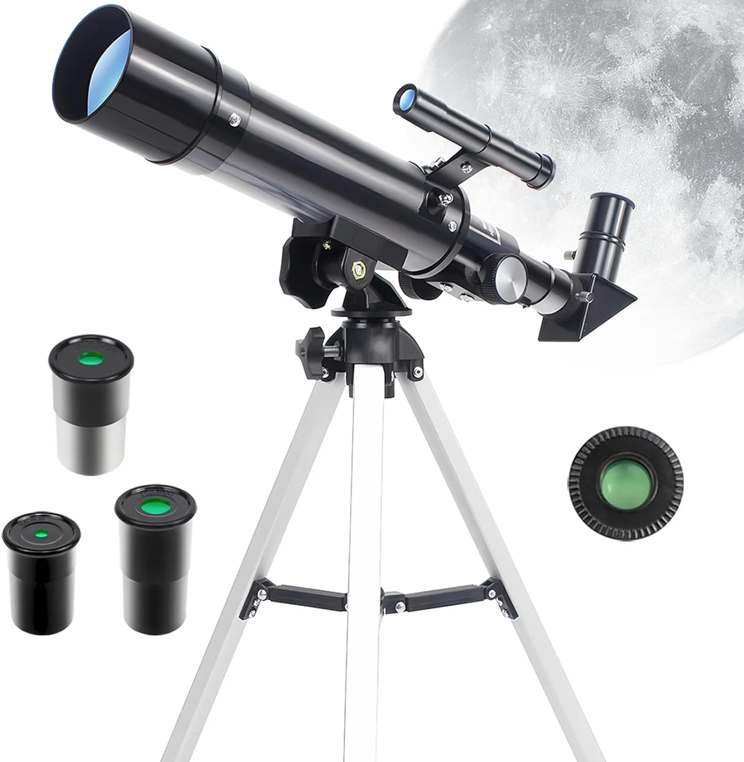 تلسکوپ، تلسکوپ های مبتدی مناسب کودکان، تلسکوپ شکستنی نجومی 50 میلی متری با دیافراگم 360 میلی متری به همراه سه پایه، تلسکوپ قابل حمل مناسب کودکان و بزرگسالان (مشکی)