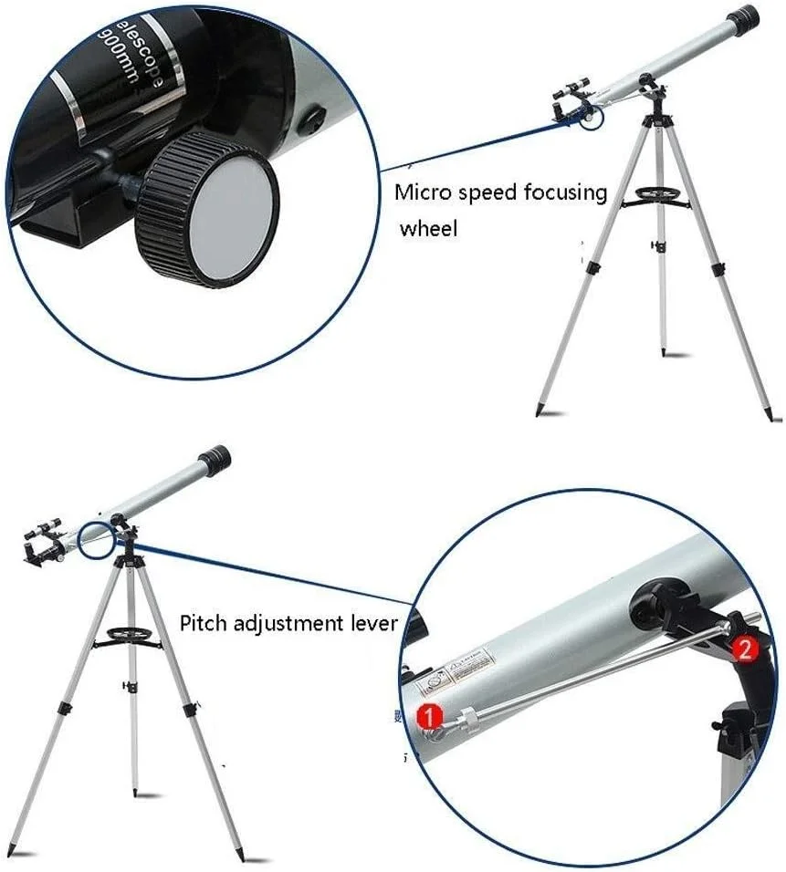 تلسکوپ تک لوله ای نجومی با بزرگنمایی 525 برابر، تلسکوپ های انکساری 60700 برای ستاره نگری حرفه ای و مبتدیان نجوم، به همراه پایه آلیاژ آلومینیوم