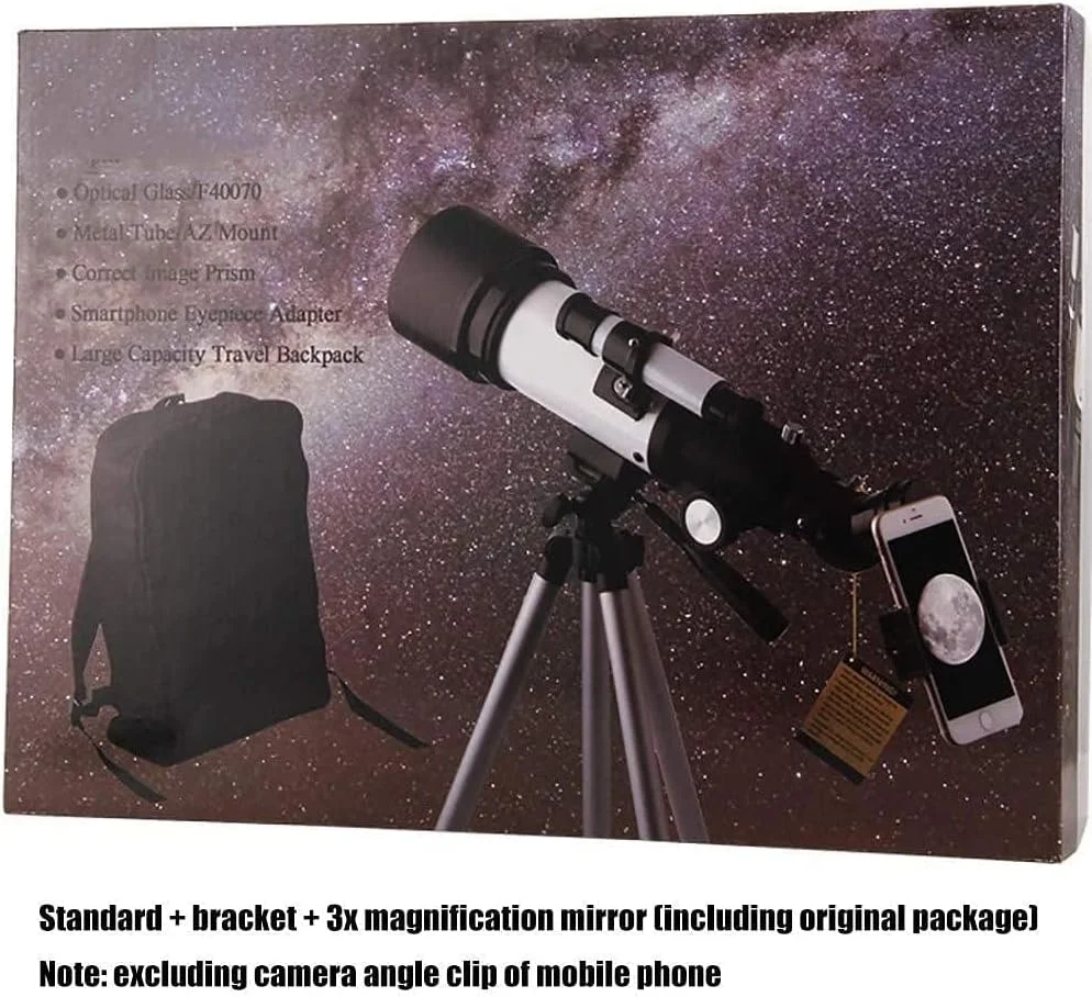 تلسکوپ مسافرتی 100 میلی‌متری انکساری با قابلیت تنظیم، به همراه نگهدارنده تلفن همراه، دو منظوره آسمان و زمین