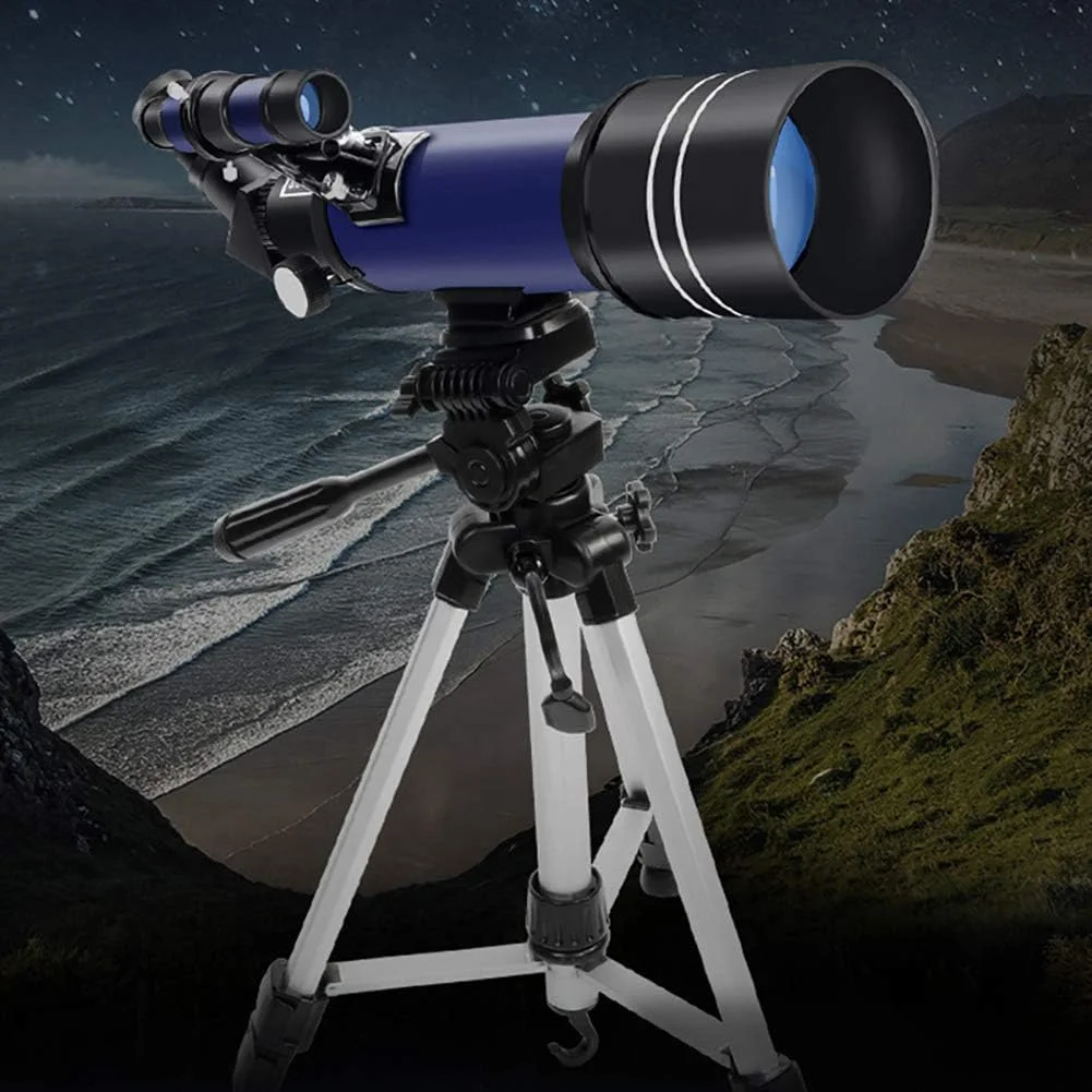 تلسکوپ نجومی 70 میلی‌متری شکستنی برای تماشای ماه، مناسب کودکان، بزرگسالان و مبتدیان نجوم به همراه لنز و منظره‌یاب