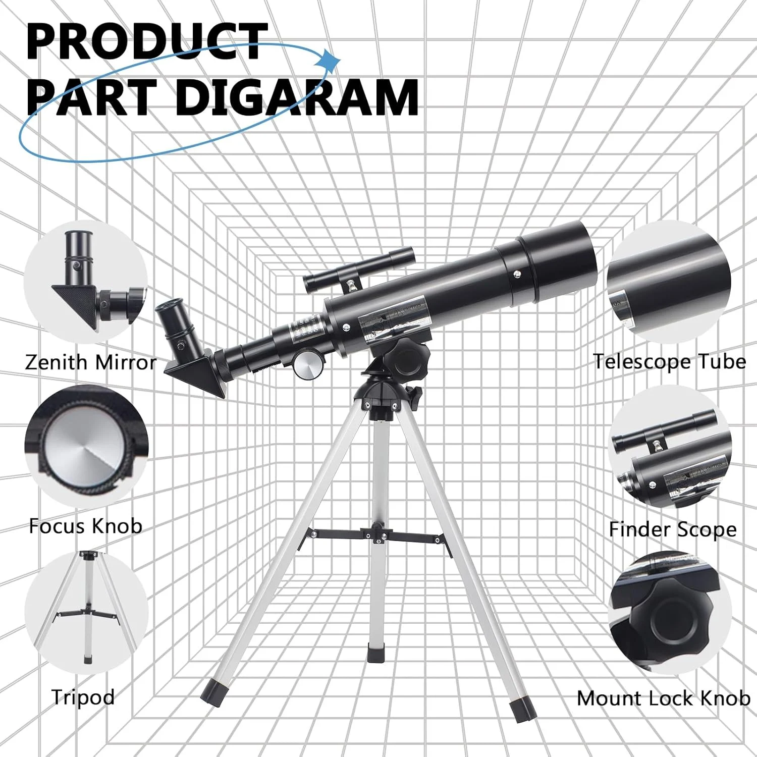 تلسکوپ، تلسکوپ های مبتدی مناسب کودکان، تلسکوپ شکستنی نجومی 50 میلی متری با دیافراگم 360 میلی متری به همراه سه پایه، تلسکوپ قابل حمل مناسب کودکان و بزرگسالان (مشکی)