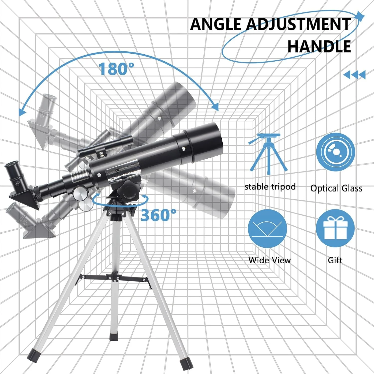 تلسکوپ، تلسکوپ های مبتدی مناسب کودکان، تلسکوپ شکستنی نجومی 50 میلی متری با دیافراگم 360 میلی متری به همراه سه پایه، تلسکوپ قابل حمل مناسب کودکان و بزرگسالان (مشکی)