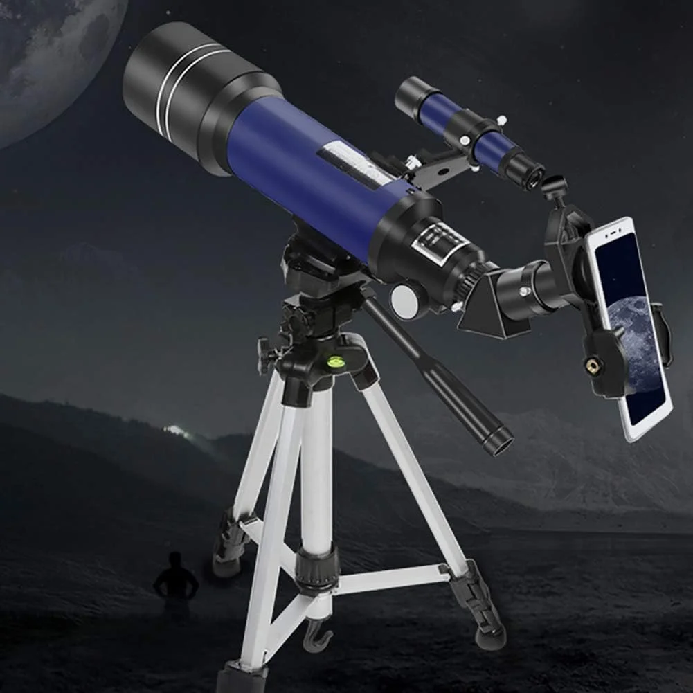 تلسکوپ نجومی 70 میلی‌متری شکستنی برای تماشای ماه، مناسب کودکان، بزرگسالان و مبتدیان نجوم به همراه لنز و منظره‌یاب