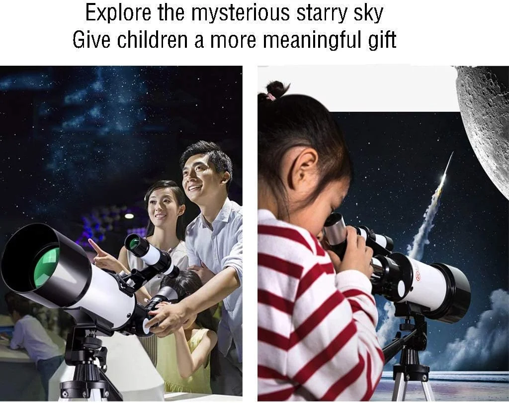 تلسکوپ انکساری، دهانه 70 میلی‌متری، پایه AZ 400 میلی‌متری، تلسکوپ شکست نور نجومی برای کودکان و مبتدیان، تلسکوپ مسافرتی قابل حمل با پایه