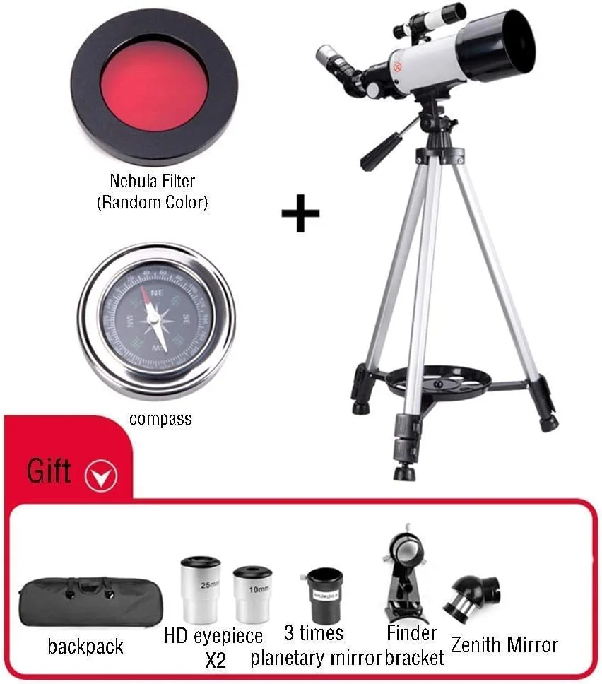 تلسکوپ انکساری، دهانه 70 میلی‌متری، پایه AZ 400 میلی‌متری، تلسکوپ شکست نور نجومی برای کودکان و مبتدیان، تلسکوپ مسافرتی قابل حمل با پایه