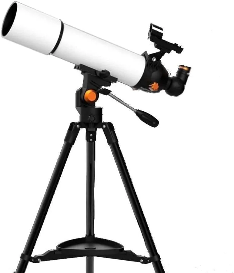 تلسکوپ مسافرتی 80 میلی‌متری انکساری با سه‌پایه قابل تنظیم و آداپتور تلفن هوشمند برای تماشای ستارگان