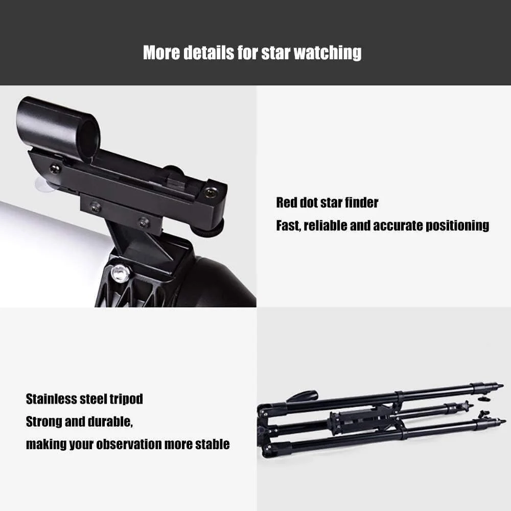 تلسکوپ مسافرتی 80 میلی‌متری انکساری با سه‌پایه قابل تنظیم و آداپتور تلفن هوشمند برای تماشای ستارگان