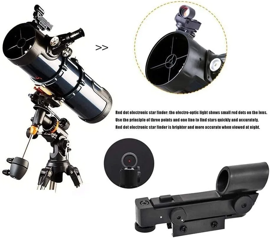 تلسکوپ مسافرتی قابل حمل تلسکوپ شکست نور نجومی ۱۳۰ میلی‌متری با پایه قابل تنظیم و یابنده، مناسب برای کودکان و نوجوانان