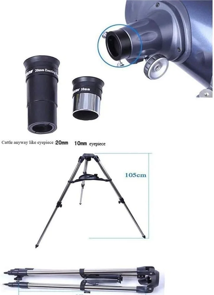 تلسکوپ مسافرتی قابل حمل تلسکوپ شکست نور نجومی ۱۳۰ میلی‌متری با پایه قابل تنظیم و یابنده، مناسب برای کودکان و نوجوانان