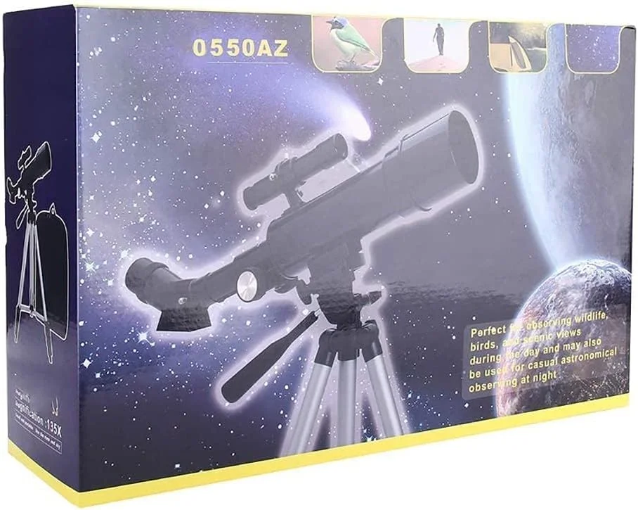 تلسکوپ کودکانه، تلسکوپ مسافرتی انکساری 50 میلی‌متری قابل حمل، ایده آل برای کاوش فضا و ماه توسط کودکان، لنز مون استار، تلسکوپ مسافرتی، هدیه آموزشی