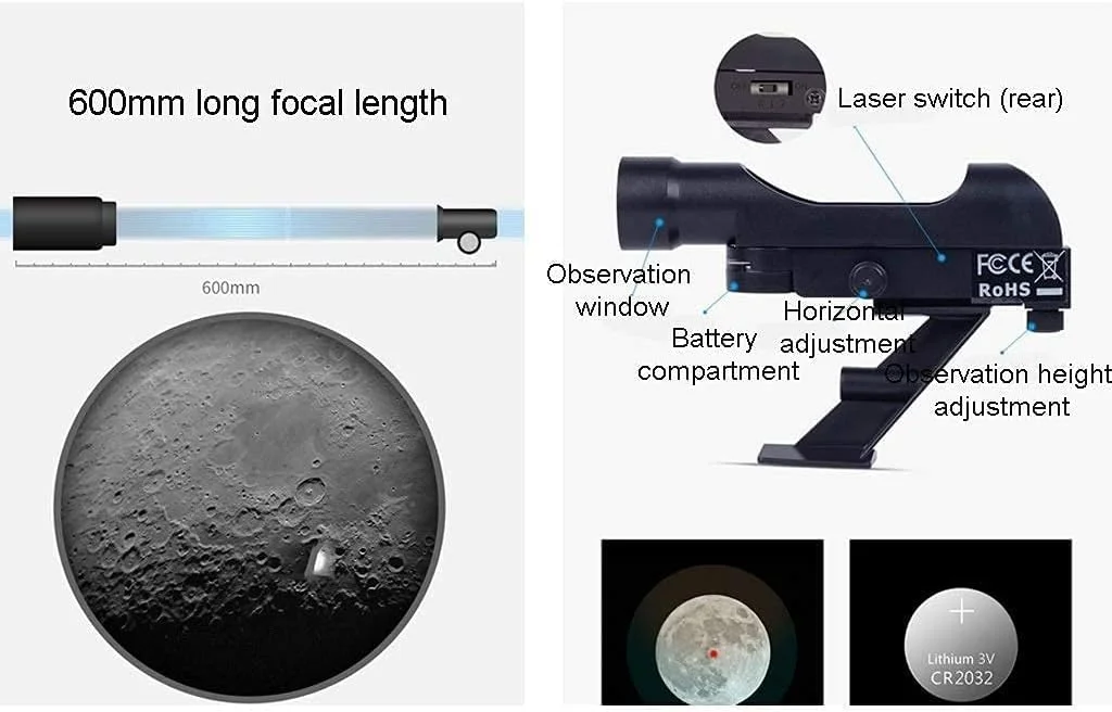 تلسکوپ، تلسکوپ انکساری قابل حمل، هدیه بزرگ نجومی برای کودکان برای کاوش در فضا و ماه، تلسکوپ با دیافراگم 50 میلی‌متری برای نجوم