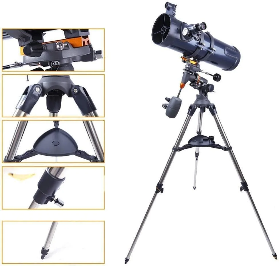 تلسکوپ مسافرتی قابل حمل تلسکوپ شکستنی نجومی ۱۳۰ میلی‌متری با پایه قابل تنظیم و یابنده، ایده‌آل برای کودکان و نوجوانان