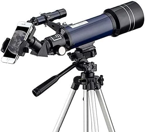 تلسکوپ برای کودکان و مبتدیان، تلسکوپ شکستنی نجومی ۷۰ میلی‌متری با پایه قابل تنظیم، تلسکوپ مسافرتی با کیف حمل، آداپتور تلفن و کنترل از راه دور بی‌سیم، سفید