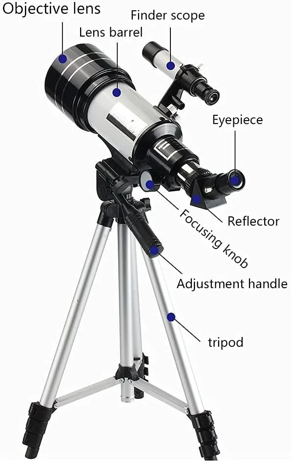 تلسکوپ 70 میلی‌متری شکستنی نجومی قابل حمل به همراه کیف حمل، آداپتور تلفن و سه‌پایه