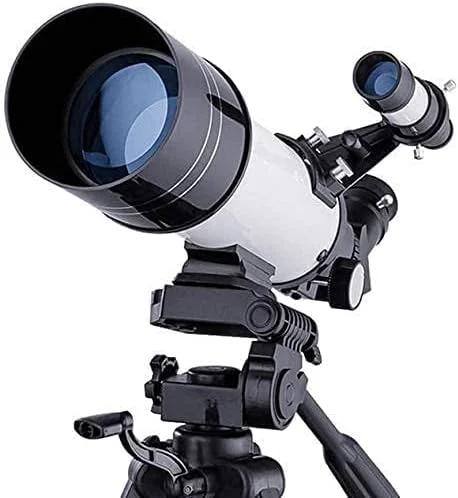 تلسکوپ برای کودکان و مبتدیان، تلسکوپ شکستنی نجومی ۷۰ میلی‌متری با پایه قابل تنظیم، تلسکوپ مسافرتی با کیف حمل، آداپتور تلفن و کنترل از راه دور بی‌سیم، سفید