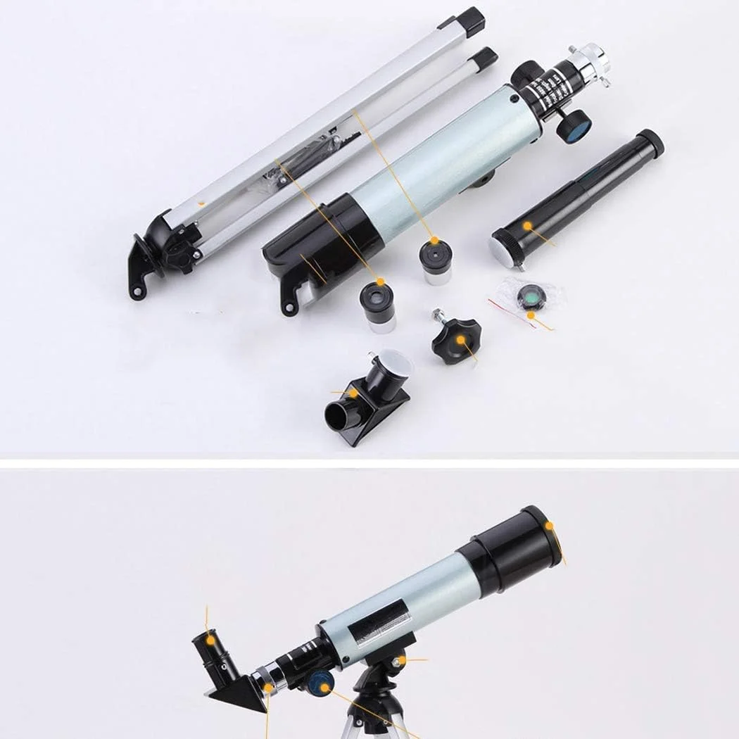 تلسکوپ برای کودکان و مبتدیان، تلسکوپ نجومی شکستی 70 میلی‌متری برای کودکان و بزرگسالان، طول کانونی 360 میلی‌متر، بزرگنمایی 90X مناسب سفر