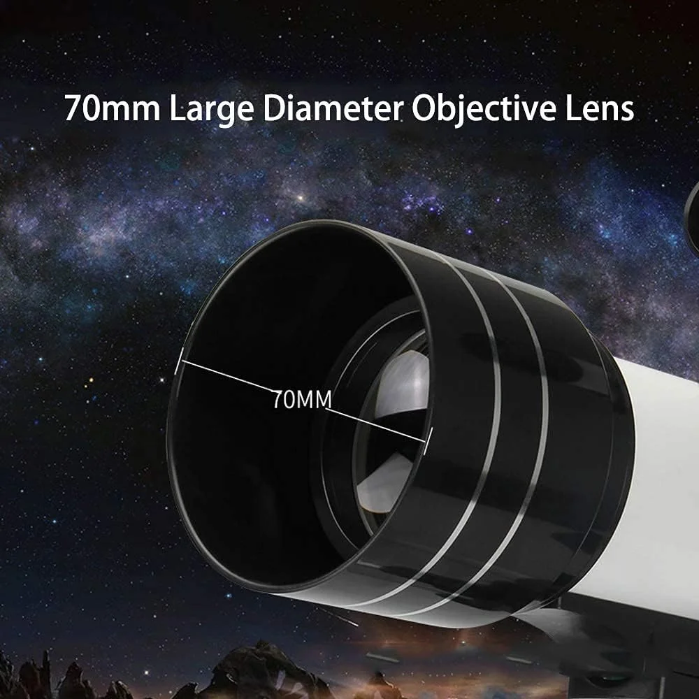تلسکوپ 70 میلیمتری مناسب کودکان و بزرگسالان، تلسکوپ شکستنی نجومی AZ با فاصله کانونی 300 میلیمتر، لنز منشوری BAK4، به همراه پایه و نگهدارنده تلفن همراه برای رصد ماه تلسکوپ 70 میلیمتری مناسب کودکان و بزرگسالان، تلسکوپ شکستنی نجومی AZ با فاصله کانونی 300 میلیمتر، لنز منشوری BAK4، به همراه پایه و نگهدارنده تلفن همراه برای رصد ماه