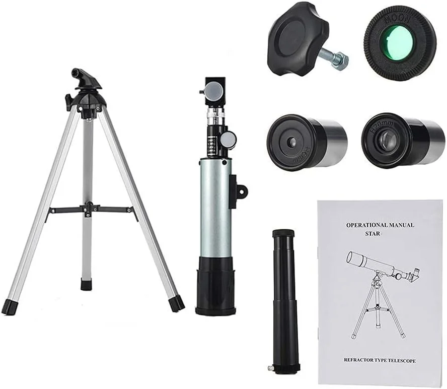 تلسکوپ برای بزرگسالان، کودکان و مبتدیان، تلسکوپ لنز منشوری BAK4 با دهانه 50 میلی‌متری برای نجوم، تلسکوپ شکستنی نجومی 360 میلی‌متری با آداپتور تلفن هوشمند و پایه برای رصد ماه