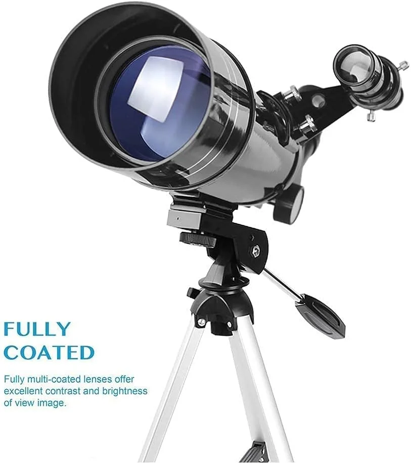 تلسکوپ برای کودکان، بزرگسالان و مبتدیان، تلسکوپ شکستنی نجومی با لنز منشور BAK4 با دهانه 70 میلی‌متری و فاصله کانونی 400 میلی‌متری به همراه پایه و نگهدارنده تلفن هوشمند برای کاوش در ماه و سیارات