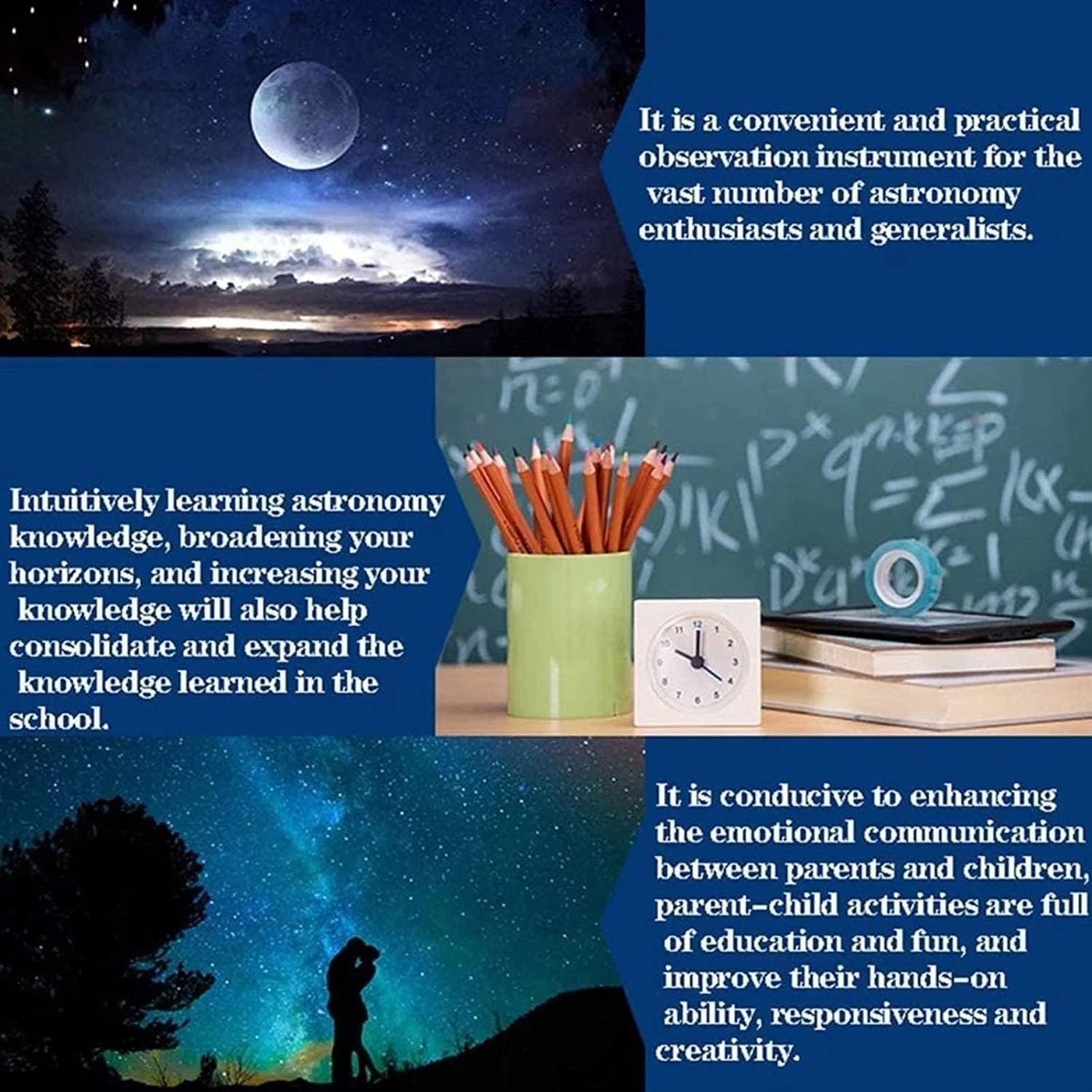 تلسکوپ نجومی 80 میلی‌متری شکستی برای مبتدیان و بزرگسالان، به همراه پایه قابل تنظیم ارتفاع، نگهدارنده تلفن، فیلتر ماه و لنز بارلو 3X برای تماشای مناظر طبیعی