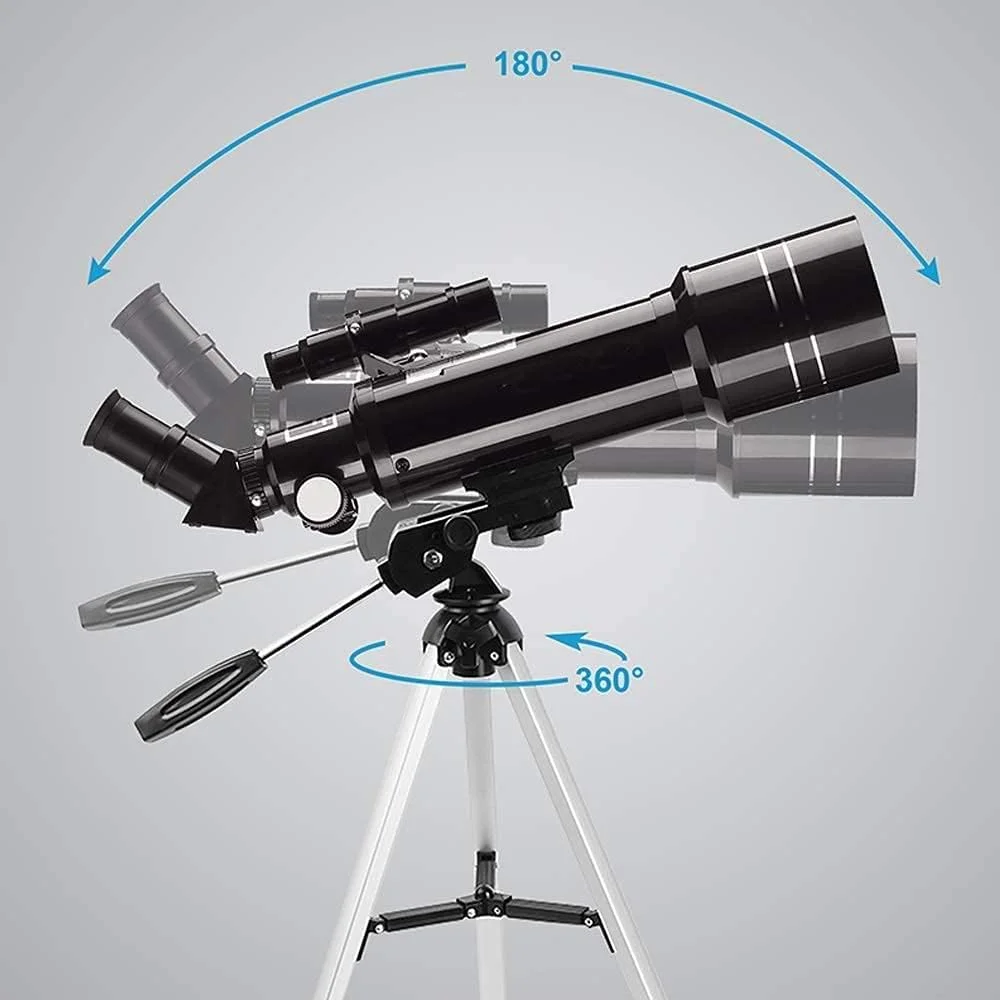 تلسکوپ برای کودکان، بزرگسالان و مبتدیان، تلسکوپ شکستنی نجومی با لنز منشور BAK4 با دهانه 70 میلی‌متری و فاصله کانونی 400 میلی‌متری به همراه پایه و نگهدارنده تلفن هوشمند برای کاوش در ماه و سیارات