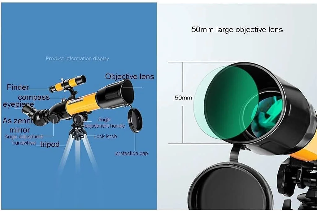 تلسکوپ برای کودکان و مبتدیان، تلسکوپ مسافرتی نجومی قابل حمل، تلسکوپ انکساری 70 میلی‌متری، هدیه عالی برای کودکان برای کاوش در فضا و ماه