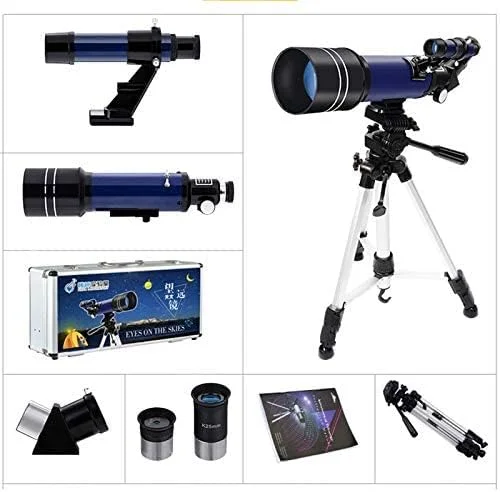 تلسکوپ مبتدی برای کودکان، تلسکوپ شکستنی نجومی، تلسکوپ مسافرتی قابل حمل برای بزرگسالان، سه پایه با ارتفاع قابل تنظیم، 2 چشمی