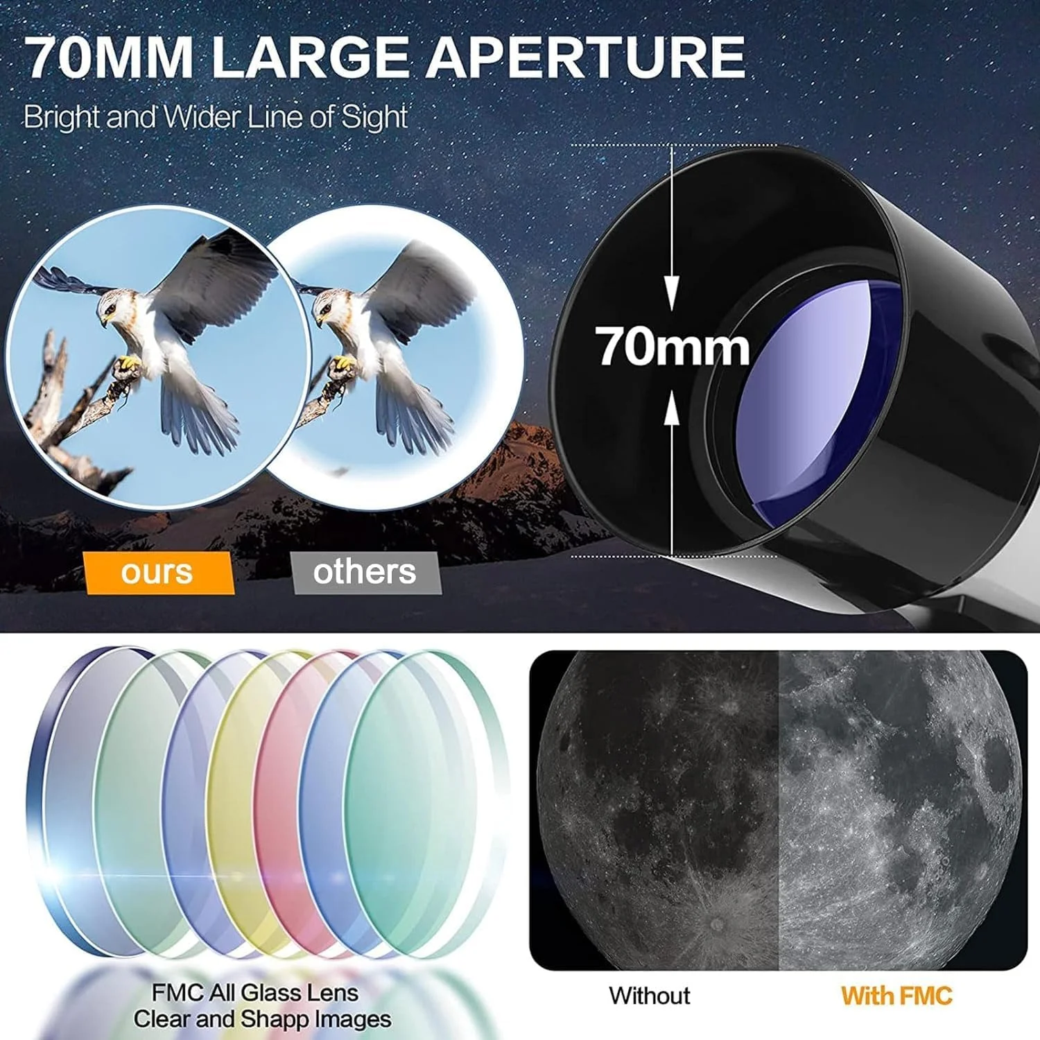 تلسکوپ نجومی برای بزرگسالان، دهانه 70 میلیمتری، پایه AZ 400 میلیمتری، تلسکوپ نجومی شکستنی HD با بزرگنمایی 15X-150X به همراه سهپایه قابل تنظیم، کوله پشتی قابل حمل، آداپتور تلفن تلسکوپ نجومی برای بزرگسالان، دهانه 70 میلیمتری، پایه AZ 400 میلیمتری، تلسکوپ نجومی شکستنی HD با بزرگنمایی 15X-150X به همراه سهپایه قابل تنظیم، کوله پشتی قابل حمل، آداپتور تلفن