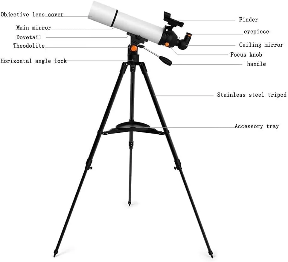 تلسکوپ مسافرتی 80 میلی‌متری شکستنی قابل حمل برای نجوم مبتدی، مناسب برای کودکان برای کاوش در فضا، ماه و ستارگان