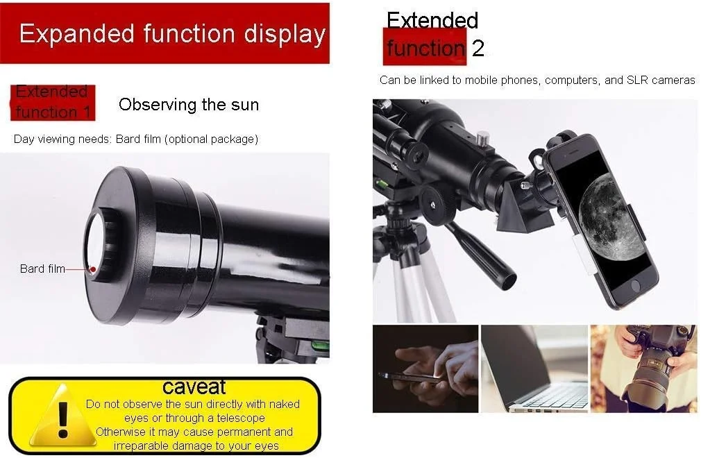تلسکوپ نجومی 70 میلی‌متری مناسب کودکان و مبتدیان، تلسکوپ انکساری با پایه و کیف حمل