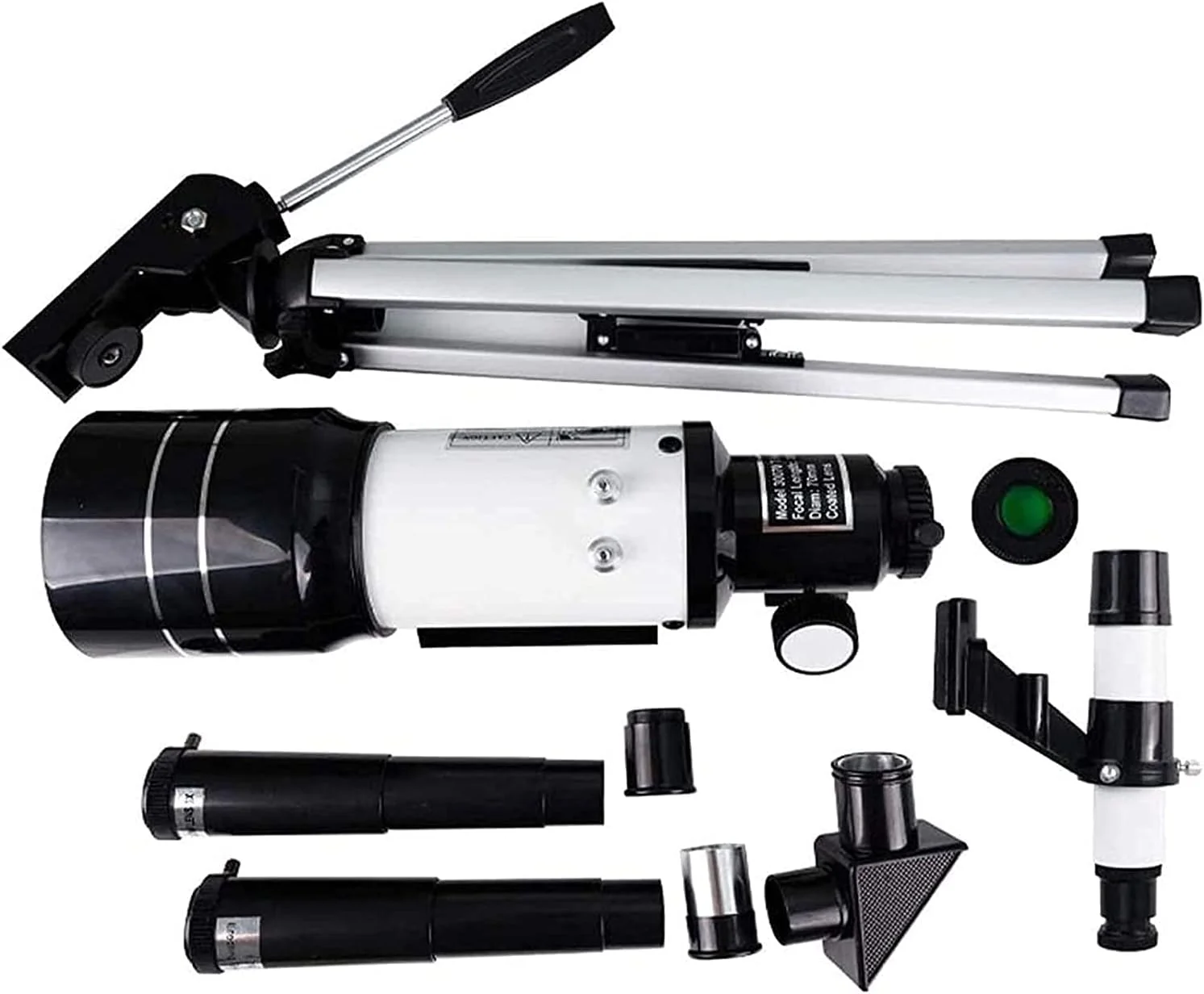 تلسکوپ نجومی، فاصله کانونی 700 میلی متر، تلسکوپ شکستنی با بزرگنمایی 233 برابر، اپتیک شیشه ای با پوشش کامل