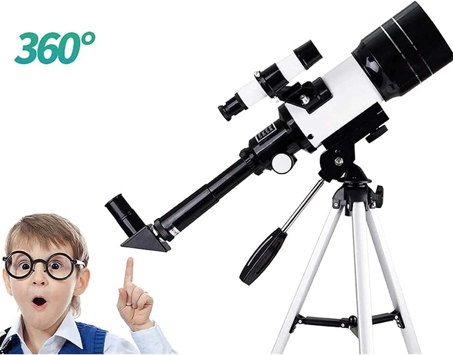 تلسکوپ نجومی، فاصله کانونی 700 میلی متر، تلسکوپ شکستنی با بزرگنمایی 233 برابر، اپتیک شیشه ای با پوشش کامل