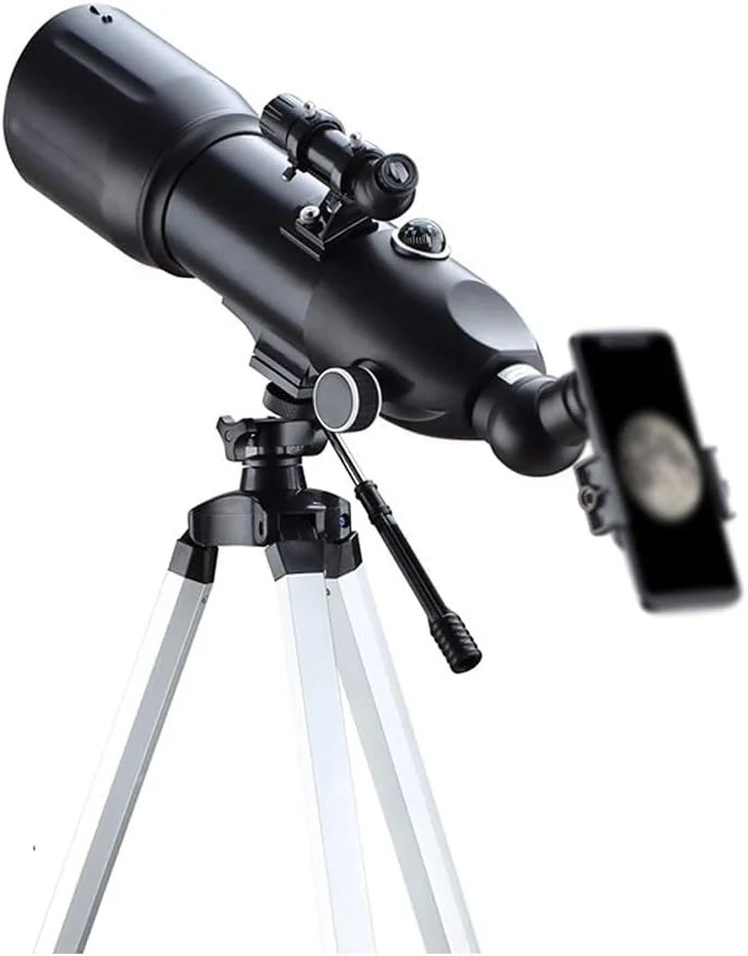 تلسکوپ برای کودکان و بزرگسالان، دهانه 80 میلی‌متری، تلسکوپ 400 میلی‌متری برای نجوم، لنز منشوری BAK4، تلسکوپ شکستنی نجومی با پایه تلفن هوشمند و پایه برای مشاهده ماه و سیارات