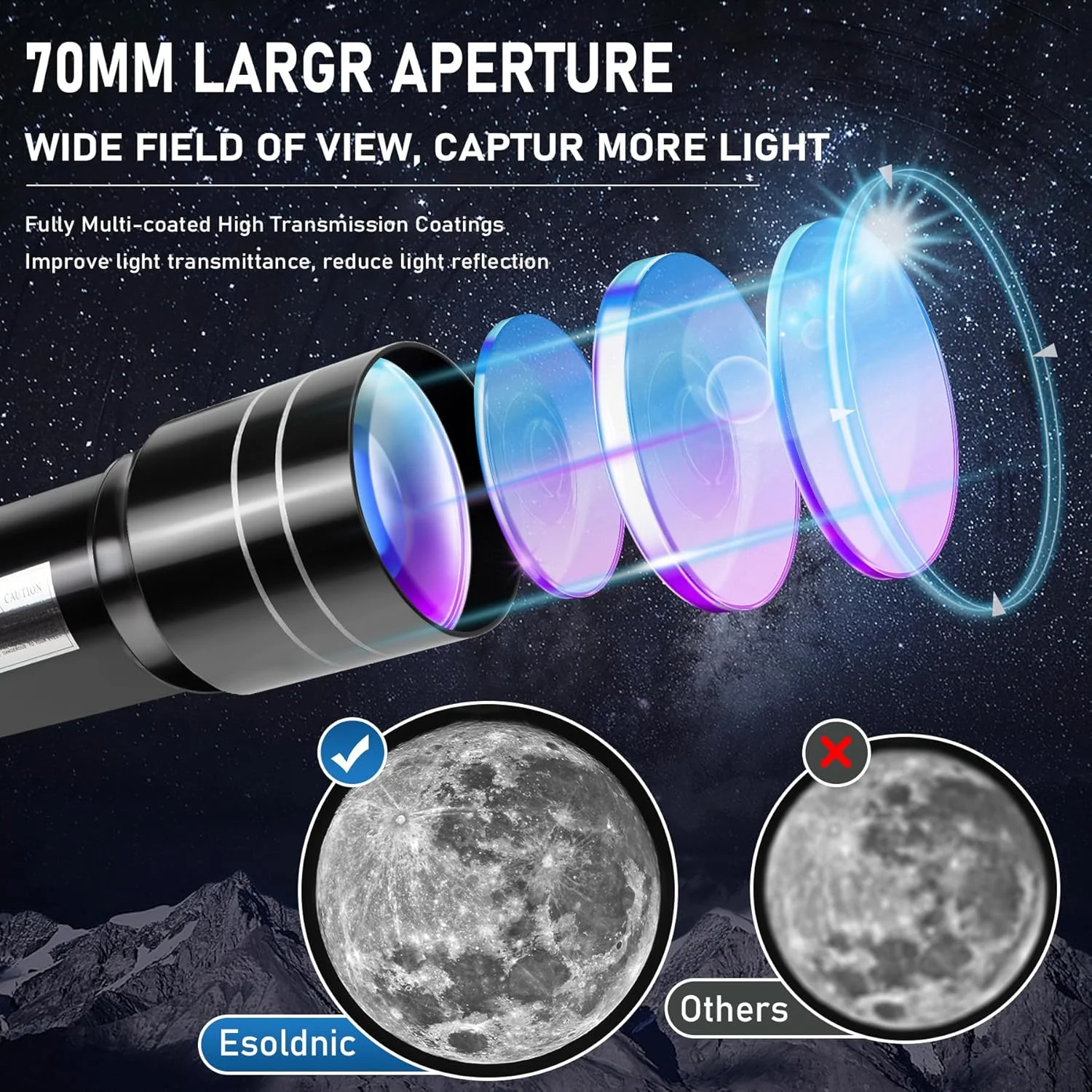 تلسکوپ نجومی انکساری 70/300 میلیمتری با بزرگنمایی 150X به همراه سه پایه قابل تنظیم و آداپتور تلفن همراه، مناسب برای کودکان و هدیه ستارهنگری (مشکی) تلسکوپ نجومی انکساری 70/300 میلیمتری با بزرگنمایی 150X به همراه سه پایه قابل تنظیم و آداپتور تلفن همراه، مناسب برای کودکان و هدیه ستارهنگری (مشکی)