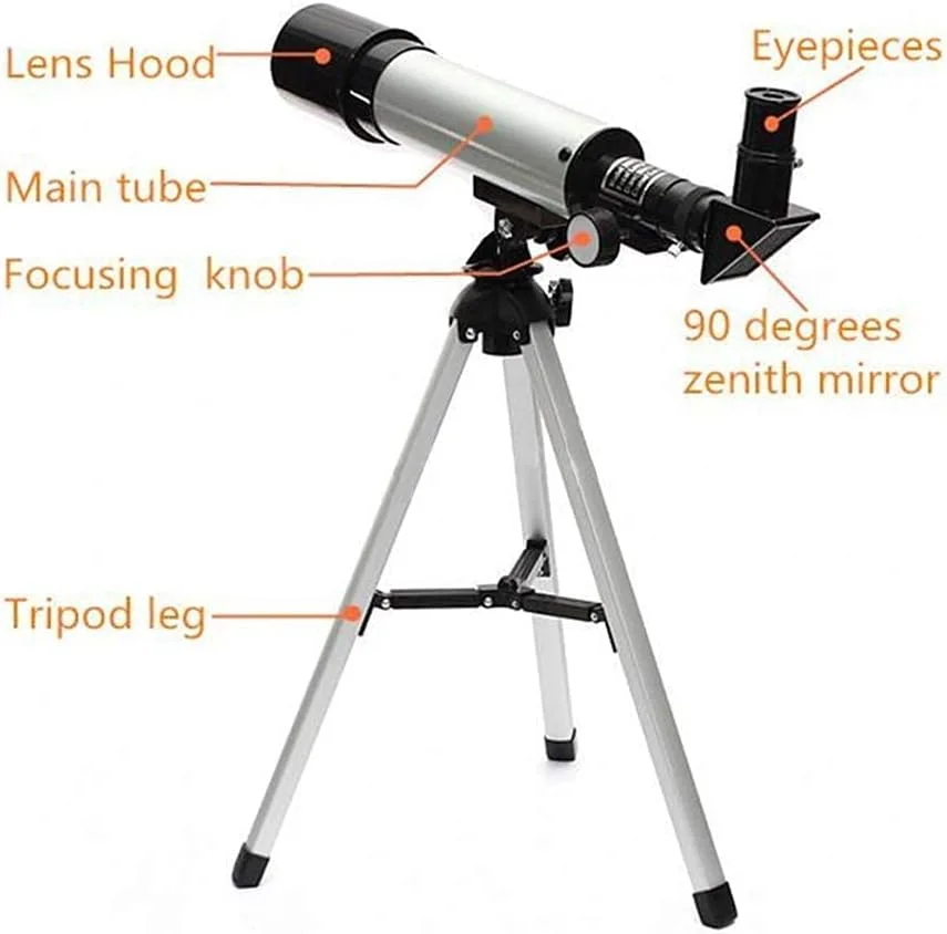 تلسکوپ 50 میلی‌متری با دهانه 360 میلی‌متری برای نجوم، لنز منشوری BAK4، تلسکوپ شکستنی نجومی AZ با پایه و نگهدارنده گوشی هوشمند برای رصد سیارات