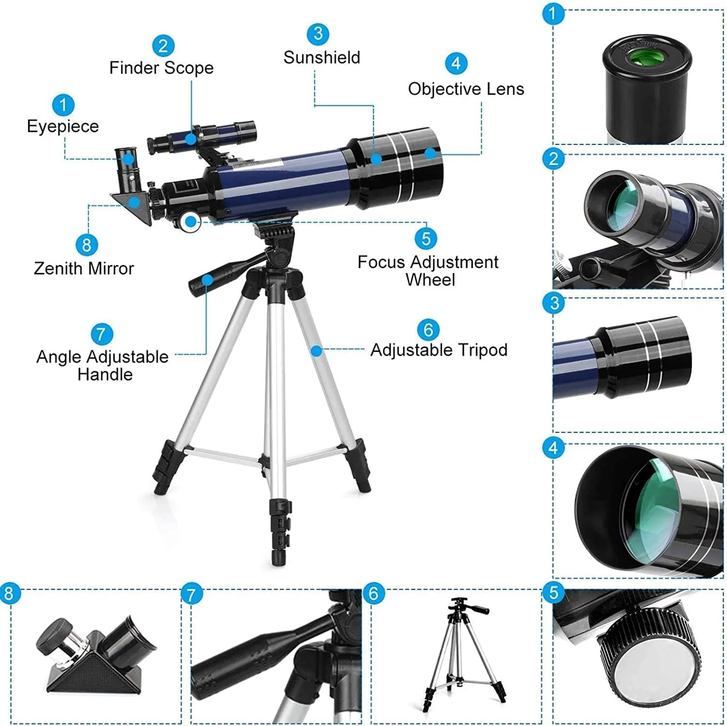 تلسکوپ نجومی 70 میلیمتری شکستنی مناسب کودکان و بزرگسالان، به همراه پایه، آداپتور موبایل، شاتر سیمی، فیلتر ماه و کوله پشتی تلسکوپ نجومی 70 میلیمتری شکستنی مناسب کودکان و بزرگسالان، به همراه پایه، آداپتور موبایل، شاتر سیمی، فیلتر ماه و کوله پشتی