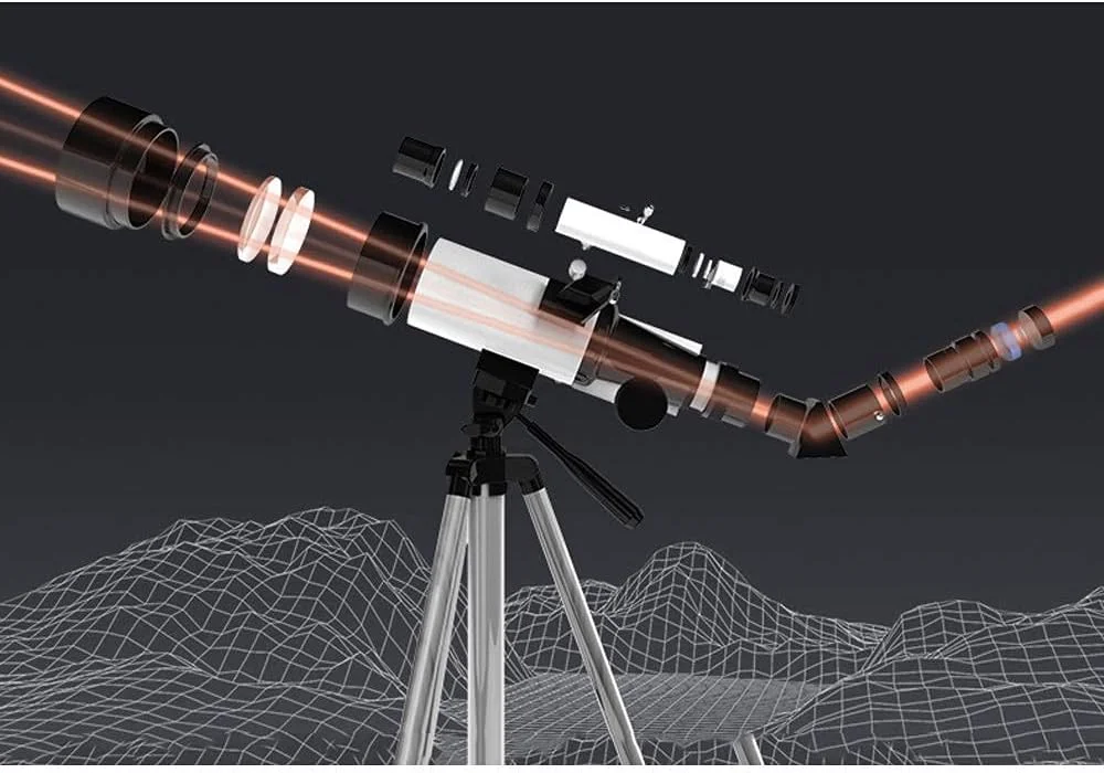 تلسکوپ منکسری نجومی برای کودکان و بزرگسالان به همراه آداپتور تلفن هوشمند، تلسکوپ نجومی مبتدی با پایه، همراه خوب برای دیدن ماه و سیاره