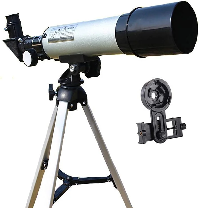تلسکوپ برای بزرگسالان، کودکان مبتدی، دهانه 50 میلی‌متری، تلسکوپ شکستنی نجومی 360 میلی‌متری AZ با لنز منشوری BAK4 به همراه آداپتور تلفن هوشمند و پایه برای رصد ماه