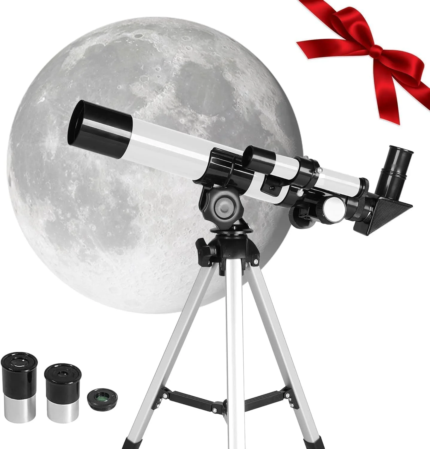 تلسکوپ قمری برای کودکان، دهانه 50 میلی‌متری، تلسکوپ شکستنی نجومی 360 میلی‌متری برای بزرگسالان و کودکان با سه‌پایه رومیزی و دو چشمی، برای کاوش فضا و تماشای حیات وحش