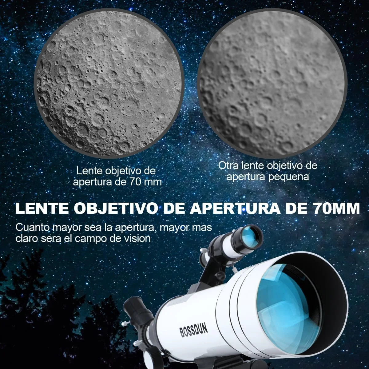 تلسکوپ، دهانه 70 میلی‌متر، پایه AZ 400 میلی‌متر، بزرگنمایی 20x-333x، قابل حمل و پایدار، ریموت کنترل بی‌سیم، مناسب مبتدیان، تمام سنین و سطوح تجربه، بدون جنسیت