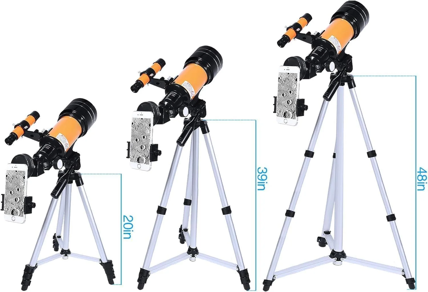 تلسکوپ کودک تزویق، دیافراگم 70 میلی‌متری (15X-150X) تلسکوپ‌های شکستنی قابل حمل برای بزرگسالان/مبتدیان نجوم با آداپتور تلفن همراه، با سه پایه قابل تنظیم و ستاره‌یاب