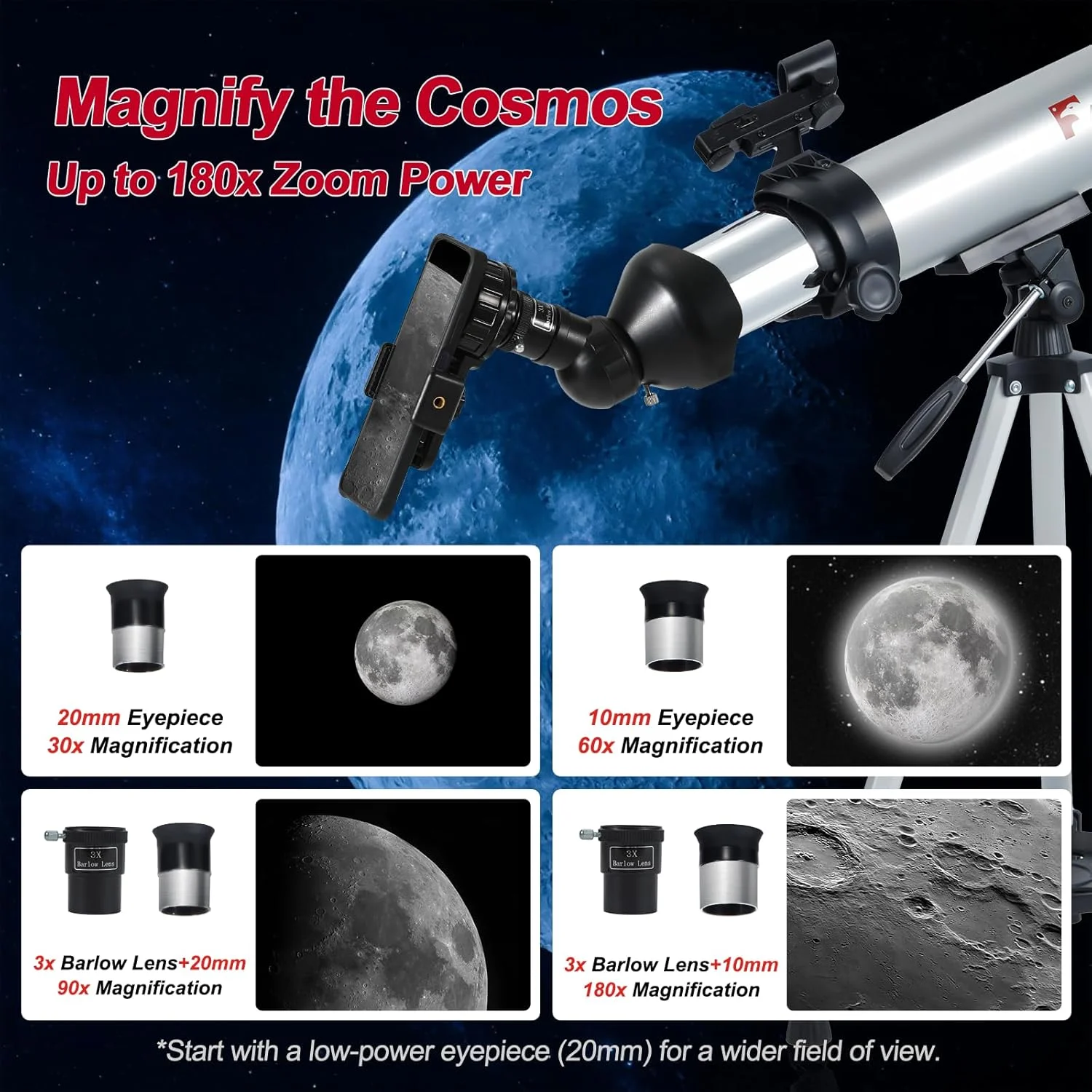تلسکوپ برای بزرگسالان و کودکان - تلسکوپ حرفه ای 80 میلی متری با دهانه باز، تلسکوپ شکست نور 600 میلی متری، کیت نجومی با سه پایه، لنز بارلو و آداپتور تلفن برای مشاهده سیارات و عکاسی نجومی تلسکوپ برای بزرگسالان و کودکان - تلسکوپ حرفه ای 80 میلی متری با دهانه باز، تلسکوپ شکست نور 600 میلی متری، کیت نجومی با سه پایه، لنز بارلو و آداپتور تلفن برای مشاهده سیارات و عکاسی نجومی