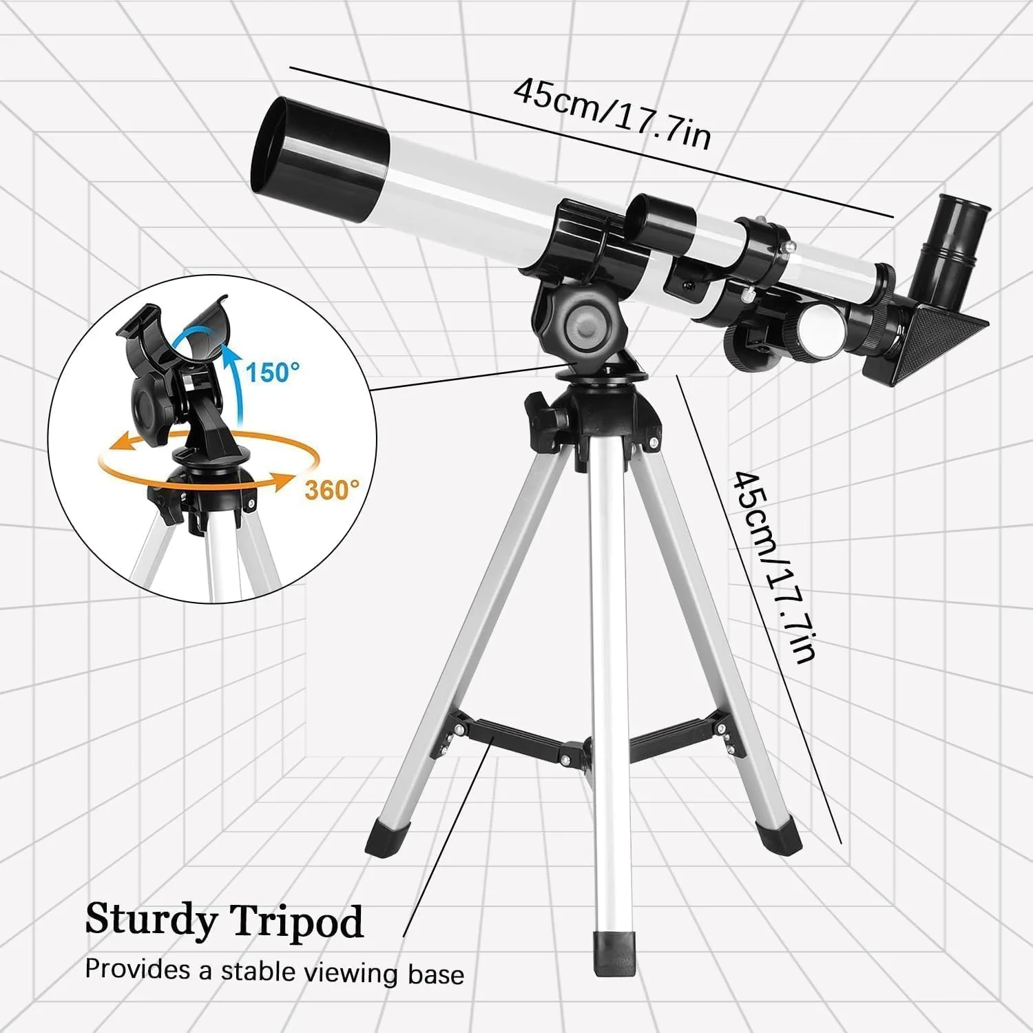 تلسکوپ قمری برای کودکان، دهانه 50 میلی‌متری، تلسکوپ شکستنی نجومی 360 میلی‌متری برای بزرگسالان و کودکان با سه‌پایه رومیزی و دو چشمی، برای کاوش فضا و تماشای حیات وحش