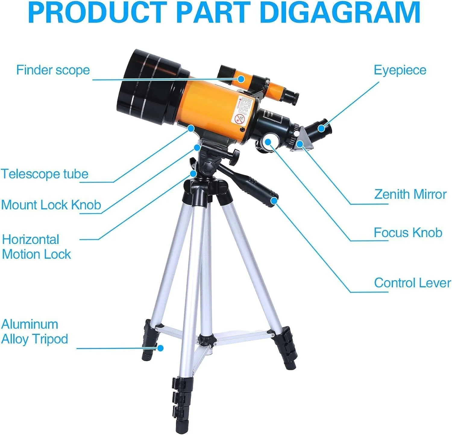 تلسکوپ کودک تزویق، دیافراگم 70 میلی‌متری (15X-150X) تلسکوپ‌های شکستنی قابل حمل برای بزرگسالان/مبتدیان نجوم با آداپتور تلفن همراه، با سه پایه قابل تنظیم و ستاره‌یاب