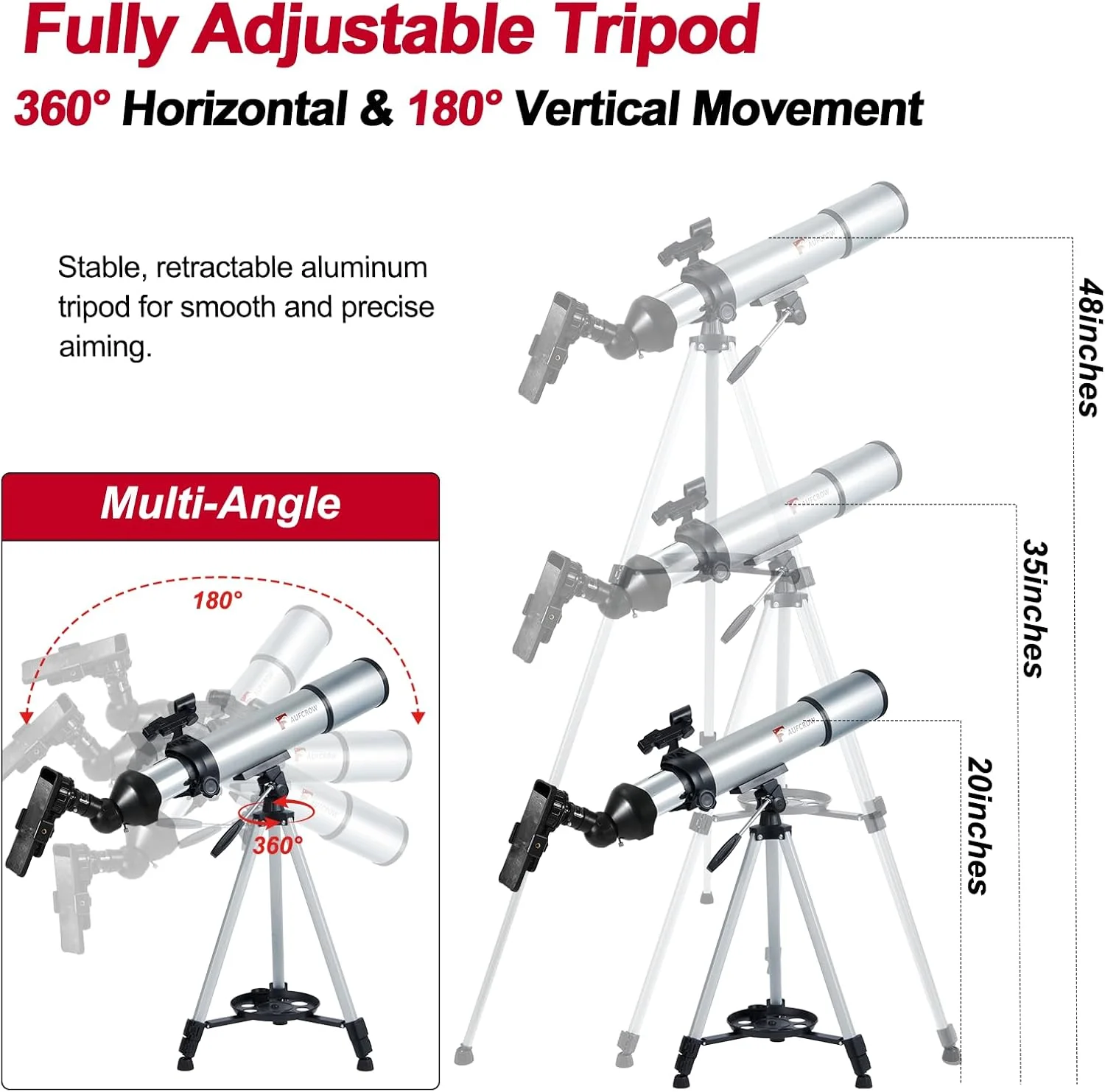 تلسکوپ برای بزرگسالان و کودکان - تلسکوپ حرفه ای 80 میلی متری با دهانه باز، تلسکوپ شکست نور 600 میلی متری، کیت نجومی با سه پایه، لنز بارلو و آداپتور تلفن برای مشاهده سیارات و عکاسی نجومی تلسکوپ برای بزرگسالان و کودکان - تلسکوپ حرفه ای 80 میلی متری با دهانه باز، تلسکوپ شکست نور 600 میلی متری، کیت نجومی با سه پایه، لنز بارلو و آداپتور تلفن برای مشاهده سیارات و عکاسی نجومی