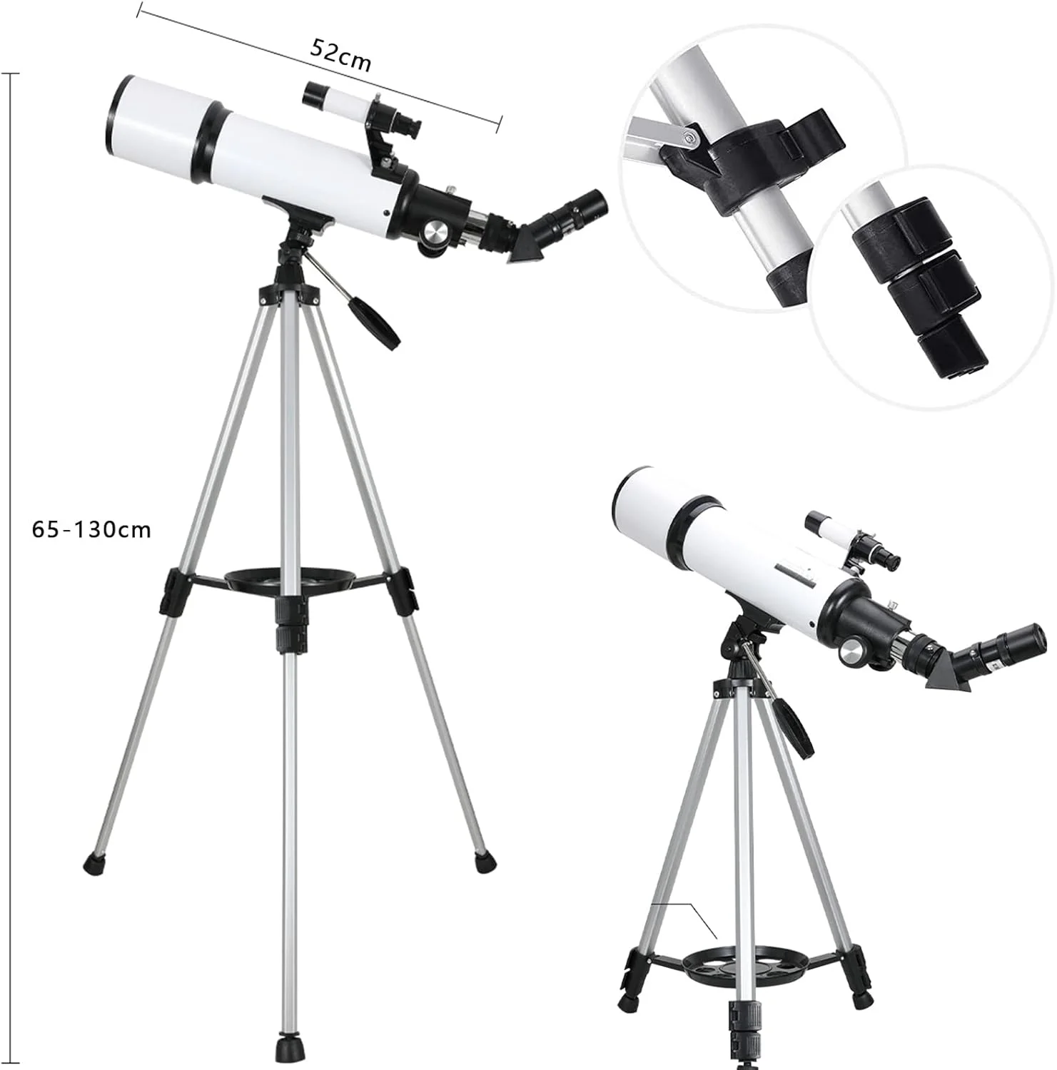 تلسکوپ قابل حمل TDOO با دهانه 70 میلی‌متری و فاصله کانونی 500 میلی‌متری برای کودکان، بزرگسالان و مبتدیان، تلسکوپ‌های شکستنی نجومی با اپتیک چند لایه پوشش‌داده‌شده به همراه سه‌پایه تاشو، آداپتور تلفن و کیف حمل (سفید)