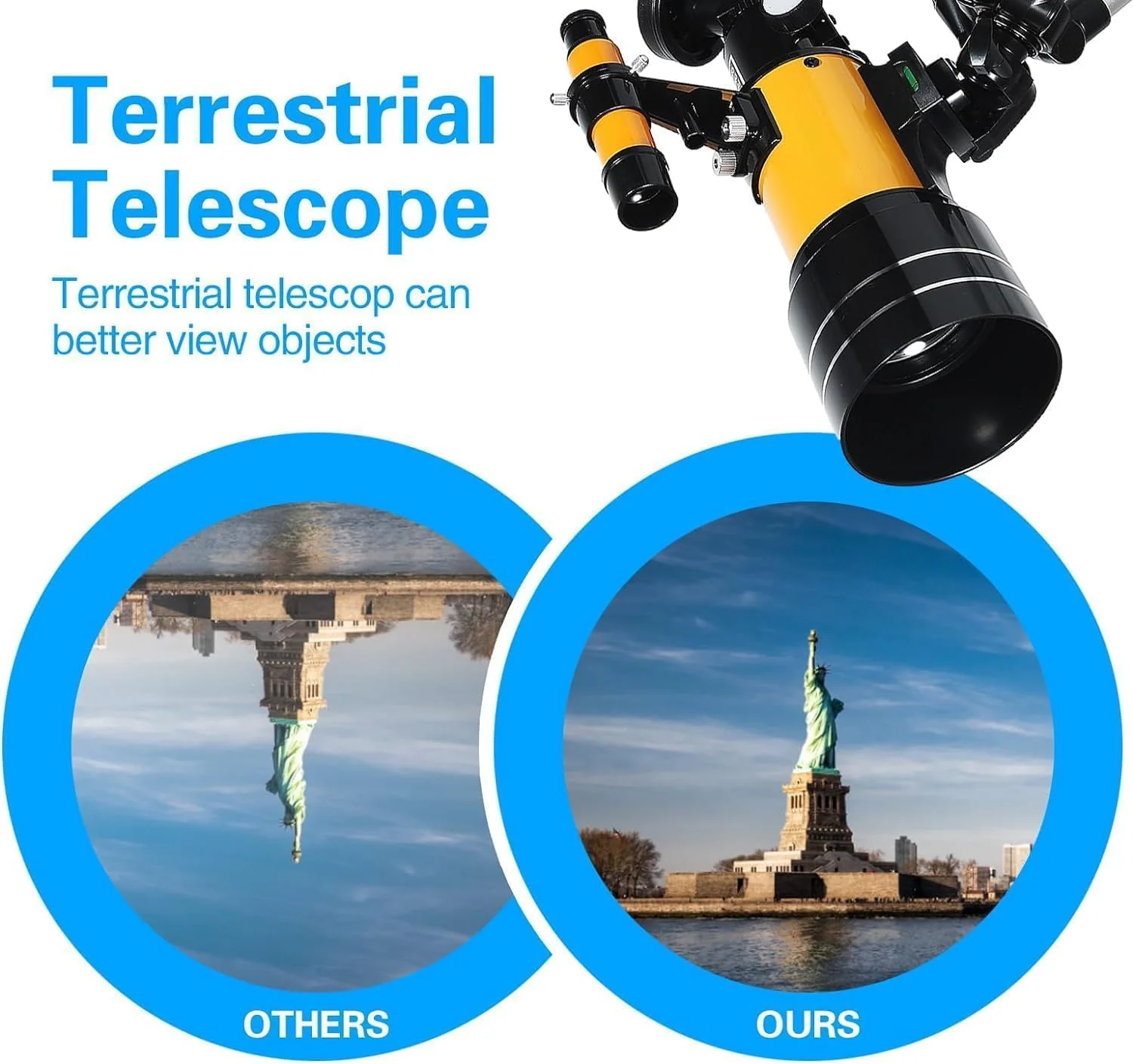 تلسکوپ کودک تزویق، دیافراگم 70 میلی‌متری (15X-150X) تلسکوپ‌های شکستنی قابل حمل برای بزرگسالان/مبتدیان نجوم با آداپتور تلفن همراه، با سه پایه قابل تنظیم و ستاره‌یاب