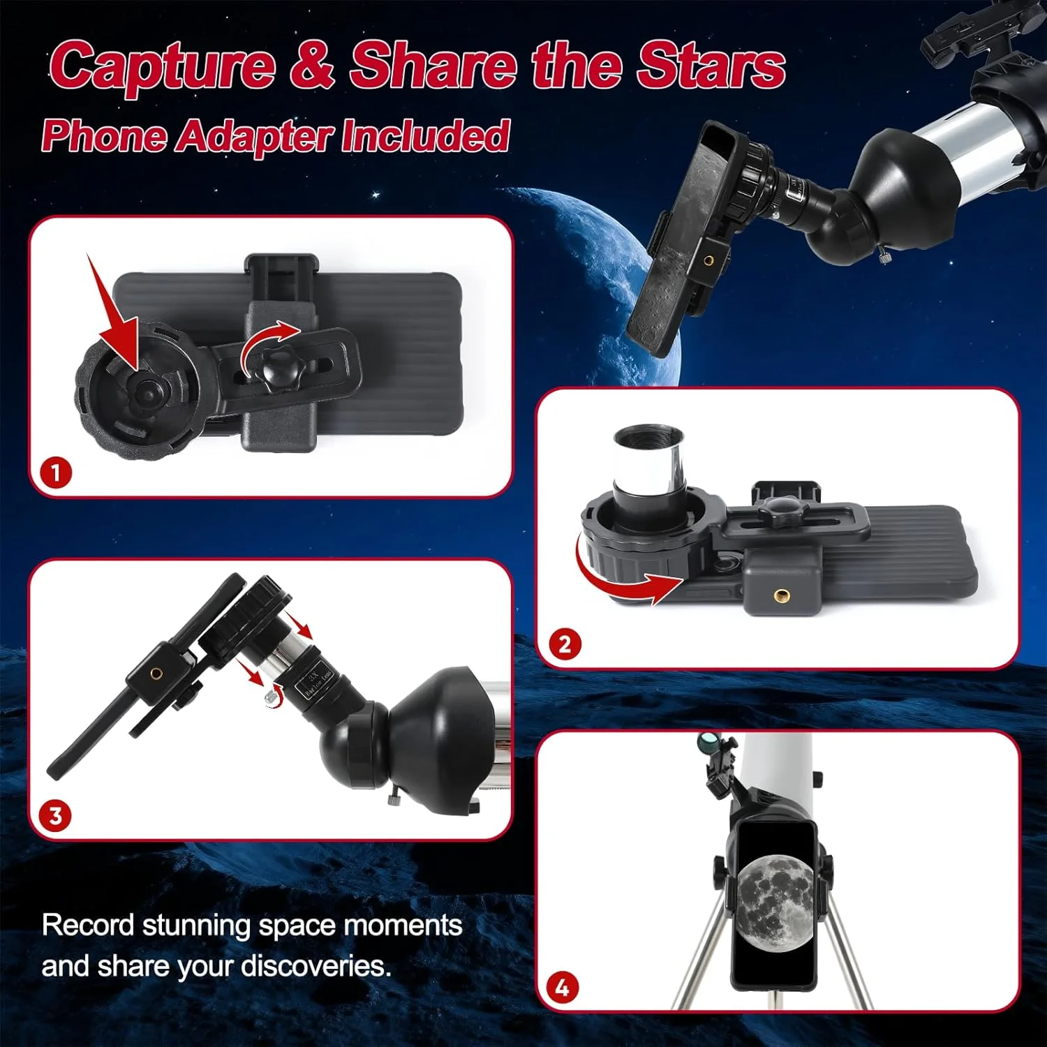 تلسکوپ برای بزرگسالان و کودکان - تلسکوپ حرفه ای 80 میلی متری با دهانه باز، تلسکوپ شکست نور 600 میلی متری، کیت نجومی با سه پایه، لنز بارلو و آداپتور تلفن برای مشاهده سیارات و عکاسی نجومی تلسکوپ برای بزرگسالان و کودکان - تلسکوپ حرفه ای 80 میلی متری با دهانه باز، تلسکوپ شکست نور 600 میلی متری، کیت نجومی با سه پایه، لنز بارلو و آداپتور تلفن برای مشاهده سیارات و عکاسی نجومی