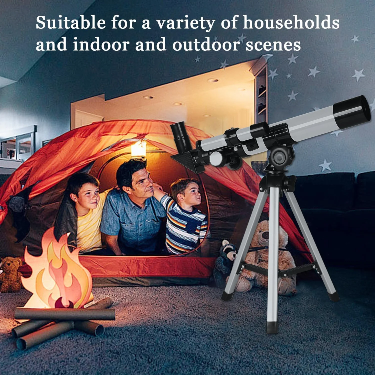 تلسکوپ قمری برای کودکان، دهانه 50 میلی‌متری، تلسکوپ شکستنی نجومی 360 میلی‌متری برای بزرگسالان و کودکان با سه‌پایه رومیزی و دو چشمی، برای کاوش فضا و تماشای حیات وحش